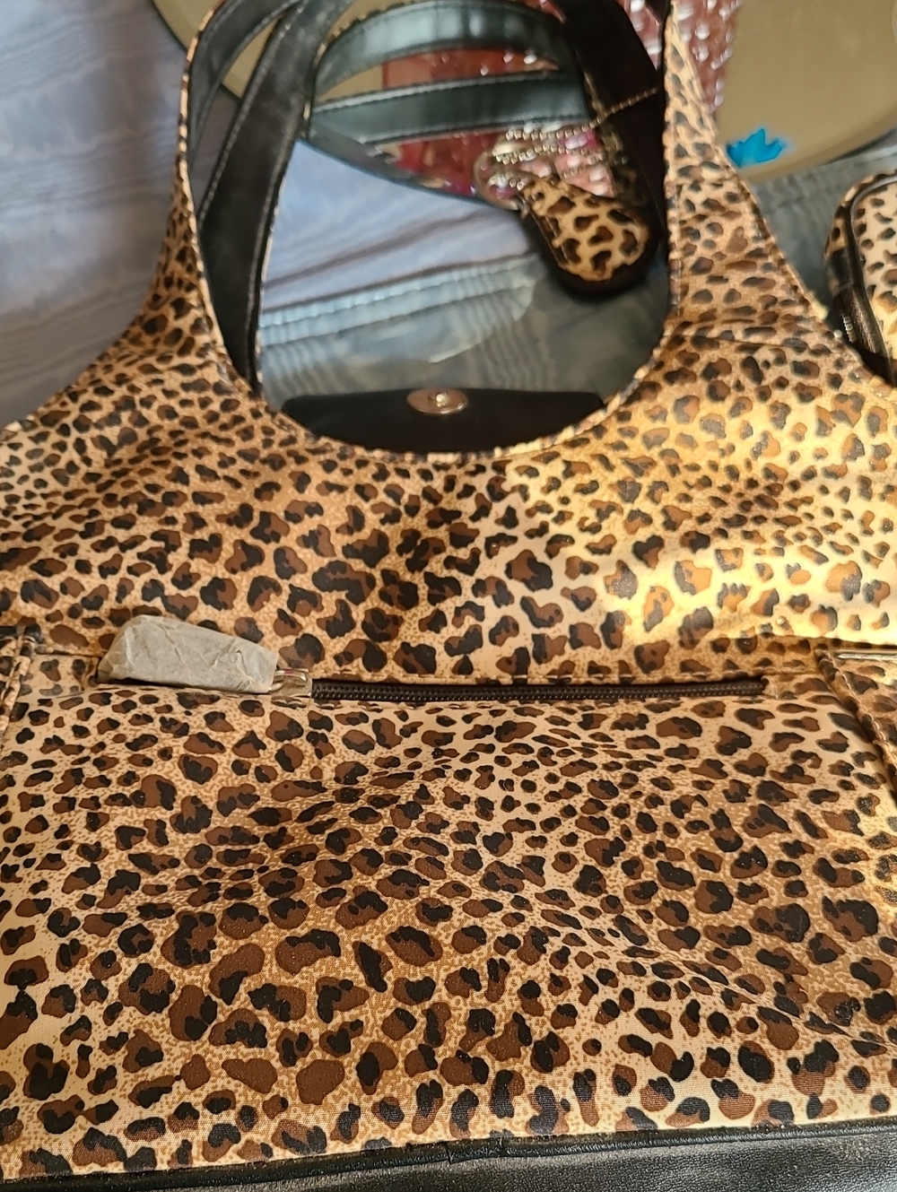 Sonoma Leopard-Print Shoulder Bag in Brown and Black